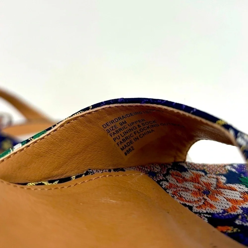 Steve Madden embroidered floral satin cork ankle strap platform shoes 9 no box